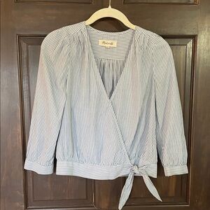 Madewell Wrap Blouse - Indigo Stripe XS